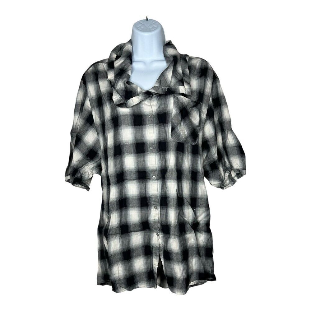 Vince Top Womens Medium Cowl Neck Flannel Tunic Cotton‎ Shirt Fall Boho Plaid